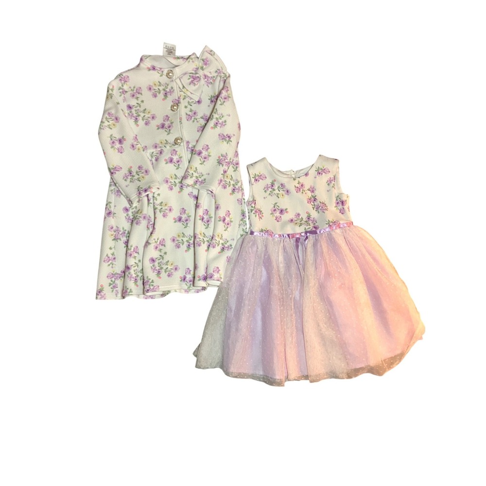 Blueberi Boulevard Girls Floral Dress‎ and Jacket Set 4T Purple Lavender